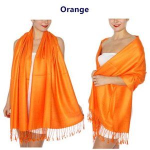 Pashmina Style Wrap Scarf Shawl Cover Tassel Fringe Bright Orange SALE 2 FOR 15